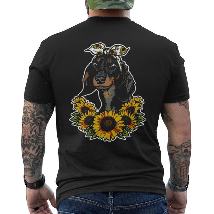 Cute Love Dog Sunflower Decor Dachshund Men's T-shirt Back Print