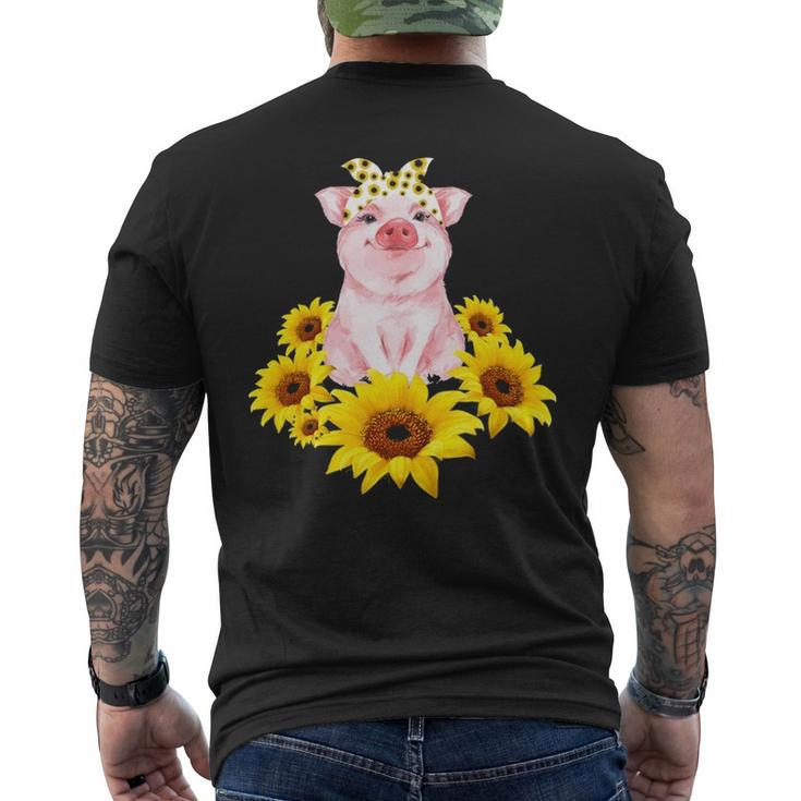 Cute Piggy With Sunflower Tiny Pig With Bandana Men's T-shirt Back Print
