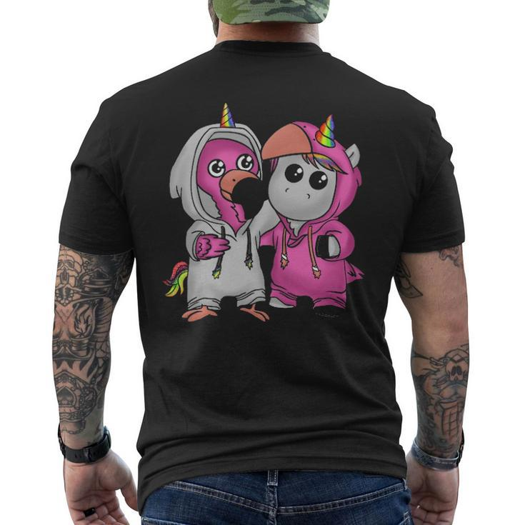 Cute Pink Flamingo Hugs Unicorn Men's T-shirt Back Print