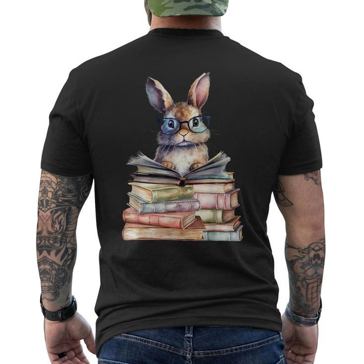 Cute Reading Bunny With Glasses Books Bookworm Reader Book Men's T-shirt Back Print
