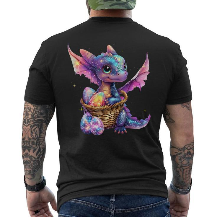 Cute Space Dragon Collecting Easter Eggs Basket Galaxy Theme Men's T-shirt Back Print