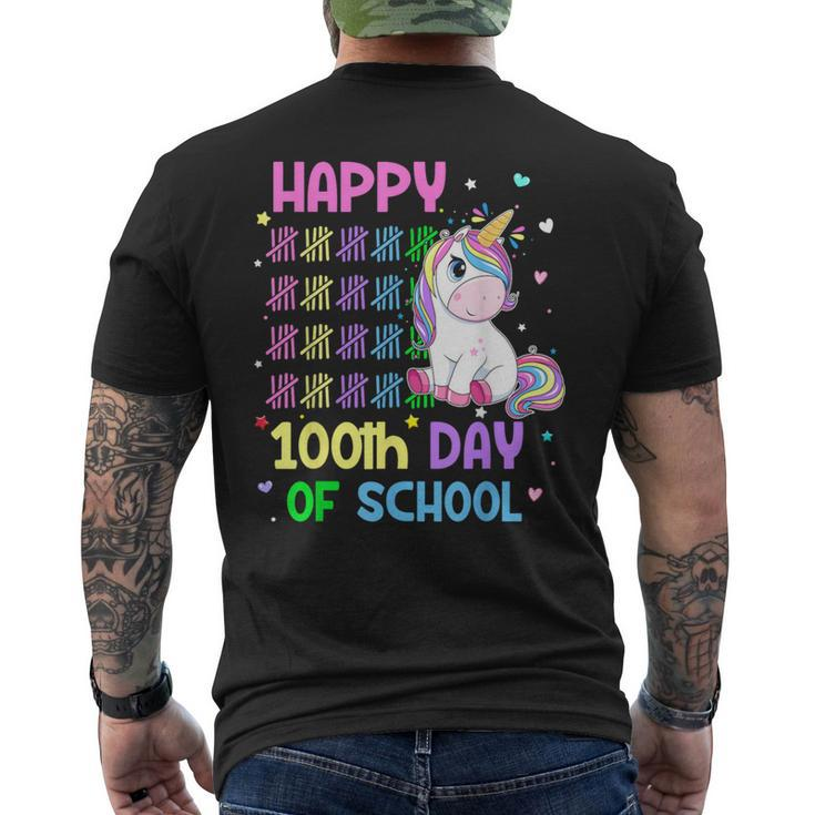 Cute Unicorn Happy 100Th Day Of School Unicorn Girls Teacher Men's T-shirt Back Print