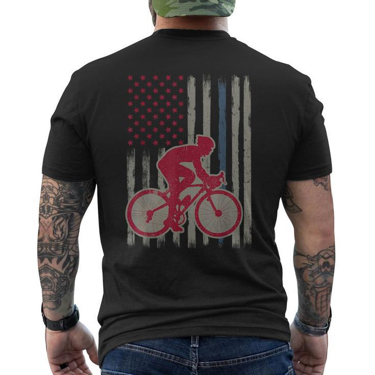 Cycling American Flag Patriotic Usa 4Th Of July Vintage Men's T-shirt Back Print