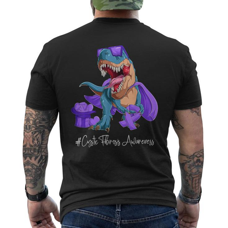 Cystic Fibrosis Awareness Month Purple Ribbon Trex Men's T-shirt Back Print