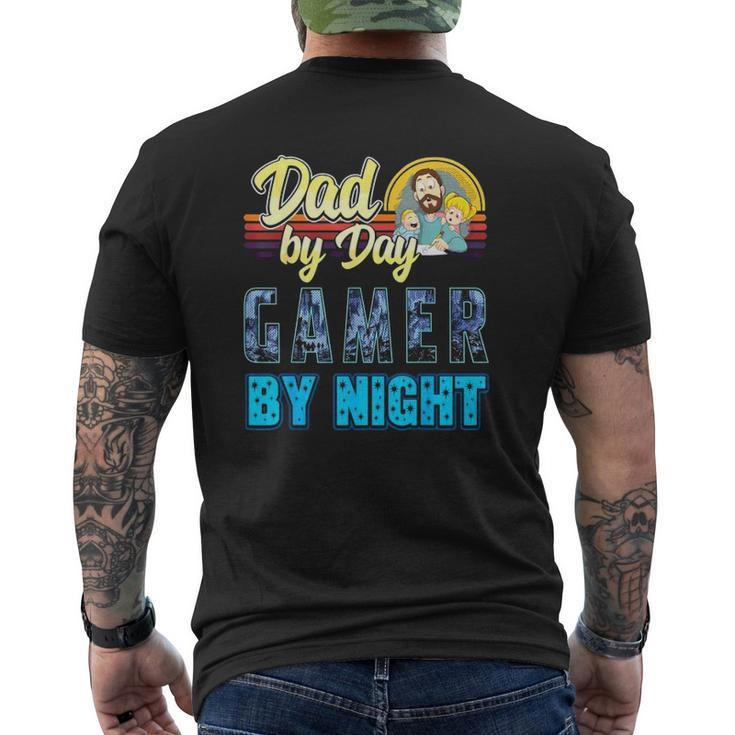 Dad By Day Gamer By Night Video Games Gaming Father Mens Back Print T-shirt