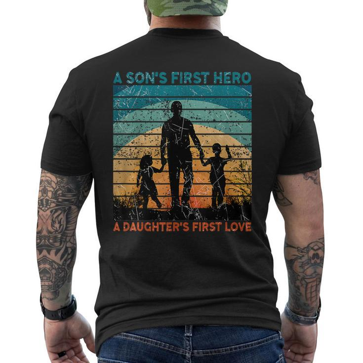Dad Son's First Hero Daughter Love For Fathers Day Men's T-shirt Back Print