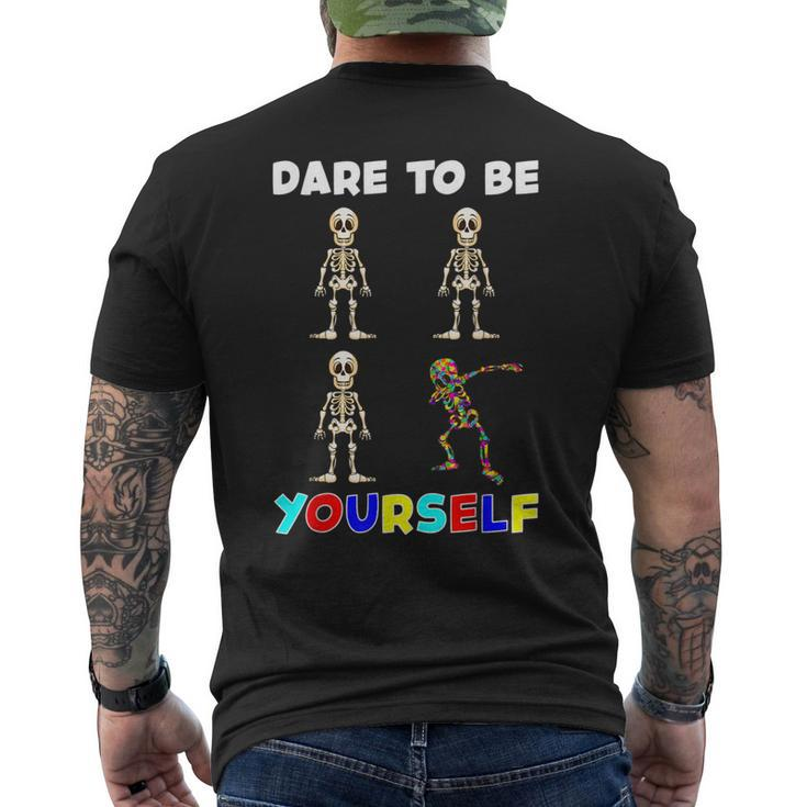 Dare To Be Yourself Autism Awareness Dabbing Skeleton Men's T-shirt Back Print