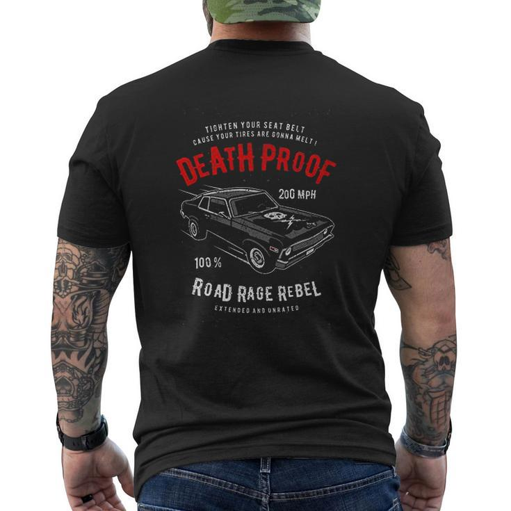 Death Proof Distressed Muscle Car Racing Vintage Skull Lightning Bolts Mens Back Print T-shirt