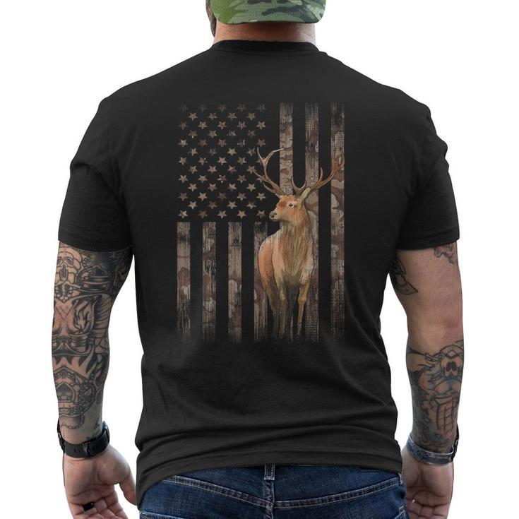 Deer Hunting Whitetails Hunter Dad Camouflage American Flag Men's T-shirt Back Print