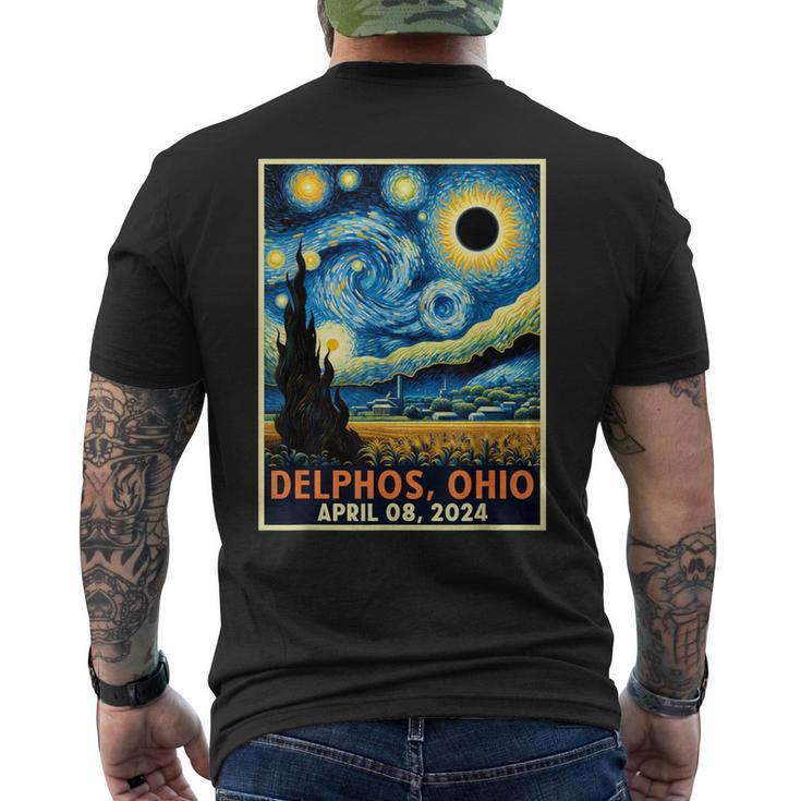Delphos Ohio Total Solar Eclipse 2024 Starry Night Van Gogh Men's T-shirt Back Print