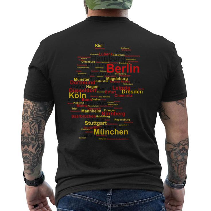 Deutschland Karte Umriss Städte Berlin Hamburg Köln Flagge T-Shirt mit Rückendruck