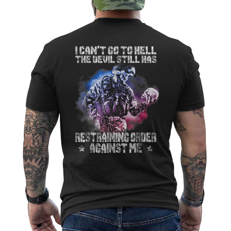 The Devil Still Has Restraining Order Against Me Veteran Men's T-shirt Back Print