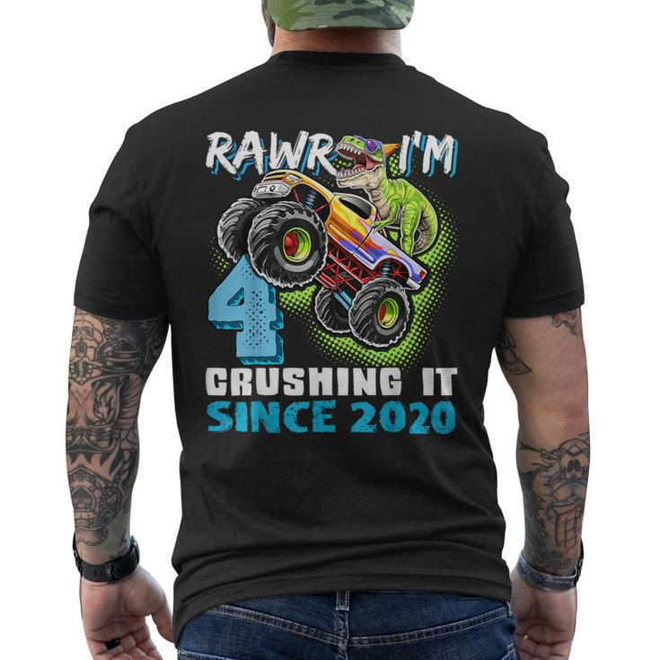 Dinosaur Monster Truck 4Th Birthday Party Boys Rawr I'm 4 Men's T-shirt Back Print