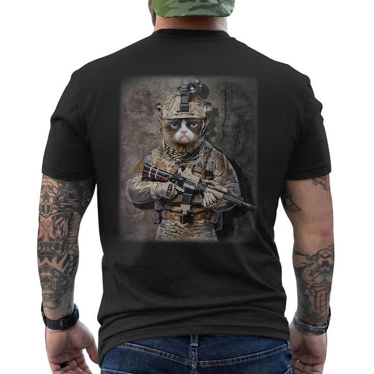 Disgruntle Cat As Army Commando In Full Tactical Men's T-shirt Back Print