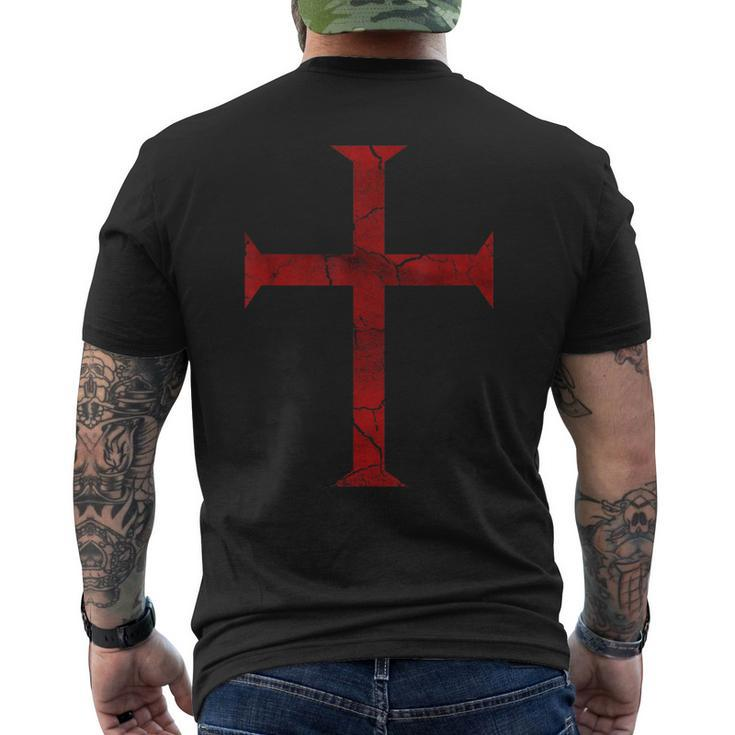 Distressed Deus Vult Knights Templar Cross Crusader Men's T-shirt Back Print