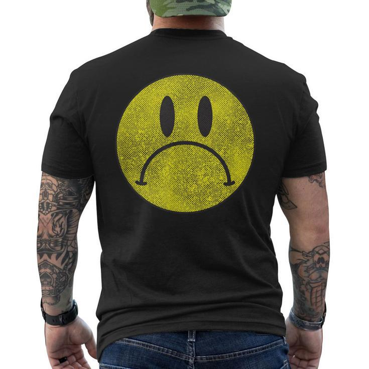 Distressed Frowny Anti Smile Grumpy Sad Face Men's T-shirt Back Print
