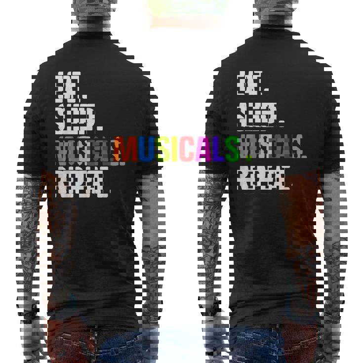 Divertido Eat Sleep Musicals Repeat Camiseta Hombre Estampado Espalda