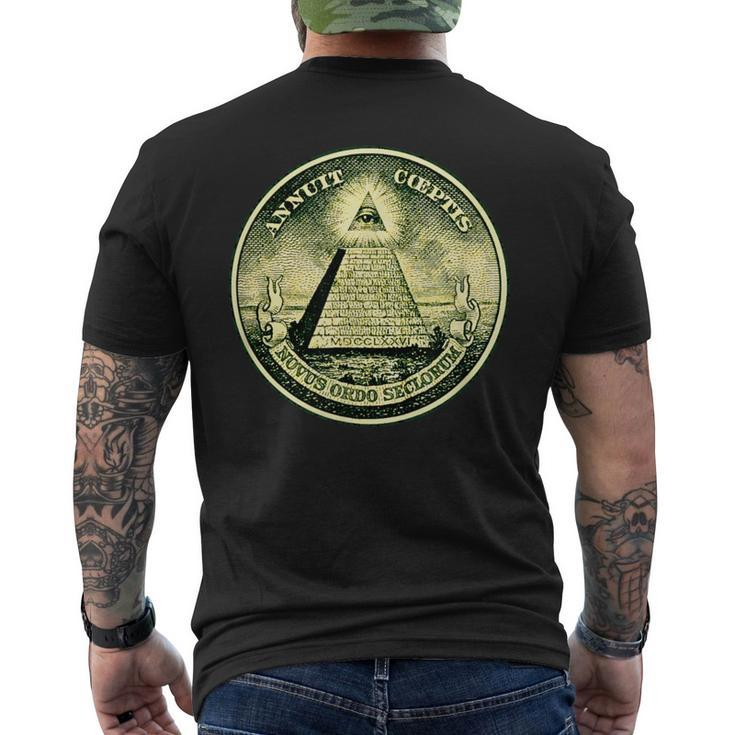 Dollar All-Seeing Eye Symbol Masonic Pyramid Triangle Men's T-shirt Back Print