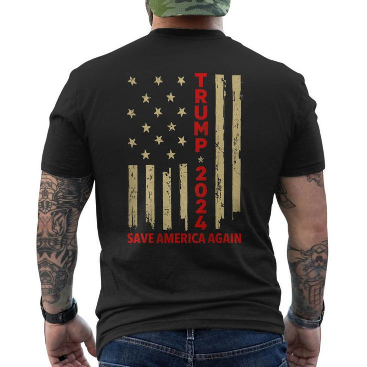 Donald Trump 2024 Save America Again American Flag On Back Men's T-shirt Back Print