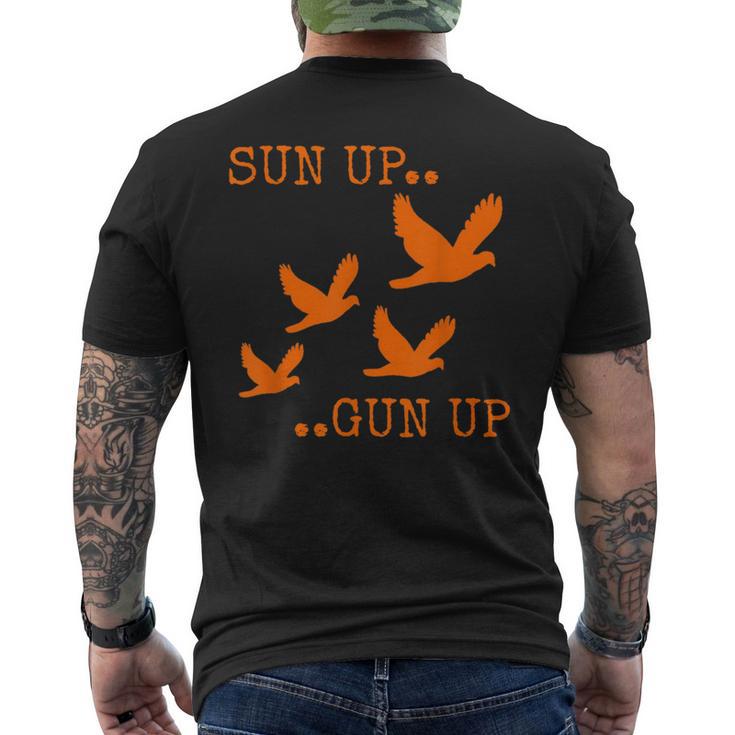 Dove Hunting Orange Camo Sun Up Gun Up Men's T-shirt Back Print