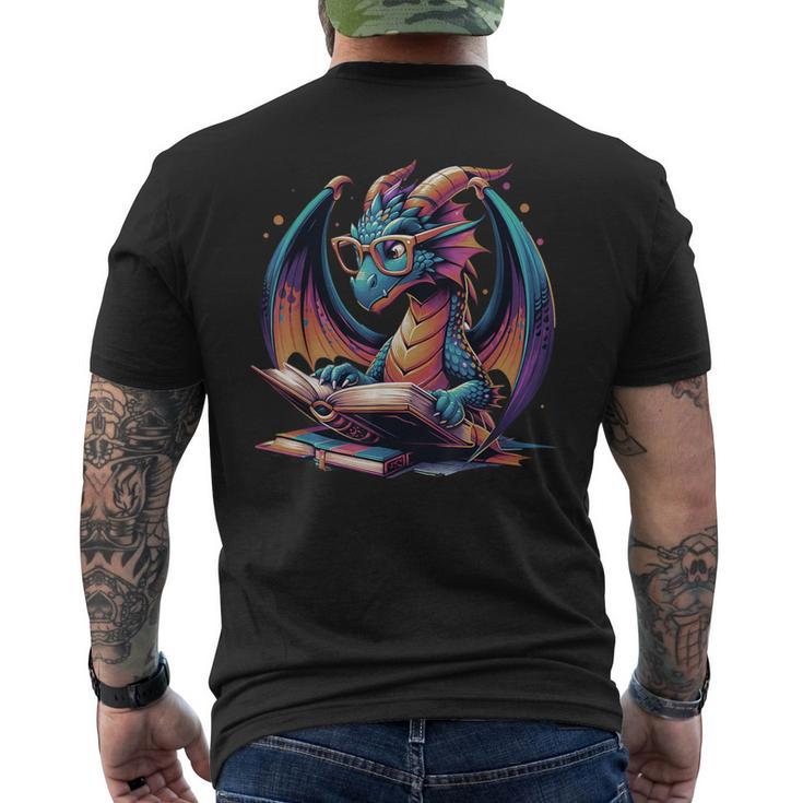 Dragons Reading Book Distressed Bookworms Dragons And Books Men's T-shirt Back Print