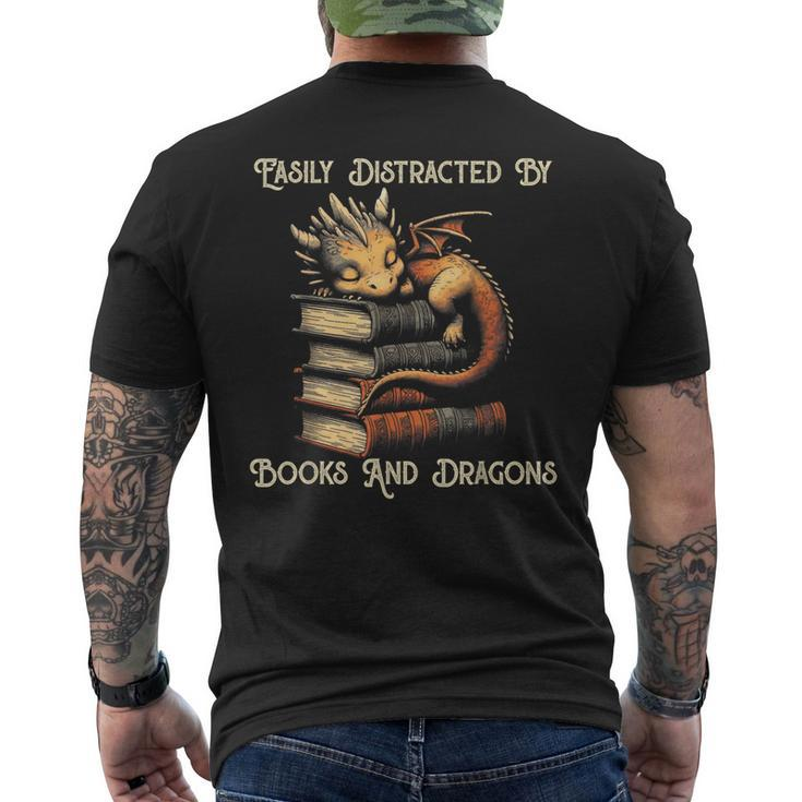 Easily Distracted By Books & Dragons Bookworm Reading Men's T-shirt Back Print