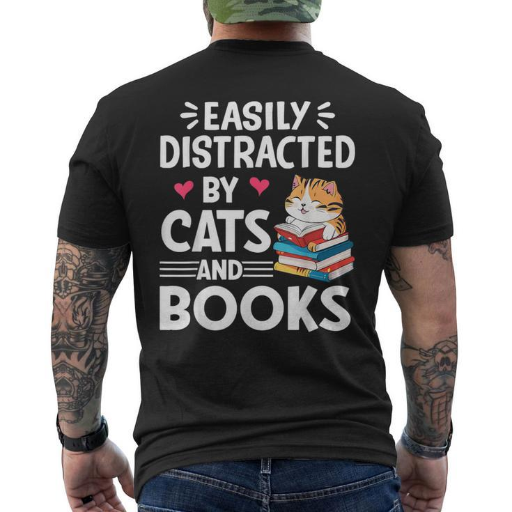 Easily Distracted By Cats And Books Cute Cat And Book Lovers Men's T-shirt Back Print