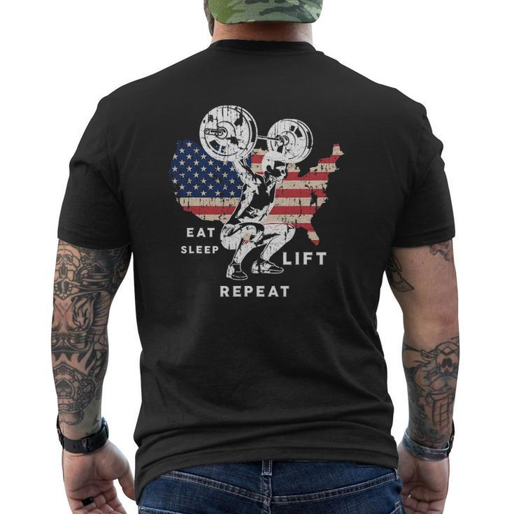 Eat Sleep Lift Repeat Gym American Workout Usa Flag Mens Back Print T-shirt