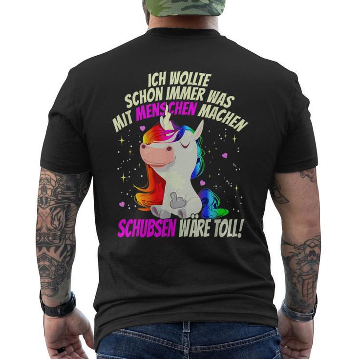 Einhorn & Spruch Was mit Menschen machen Schwarzes Kurzärmliges Herren-T-Kurzärmliges Herren-T-Shirt