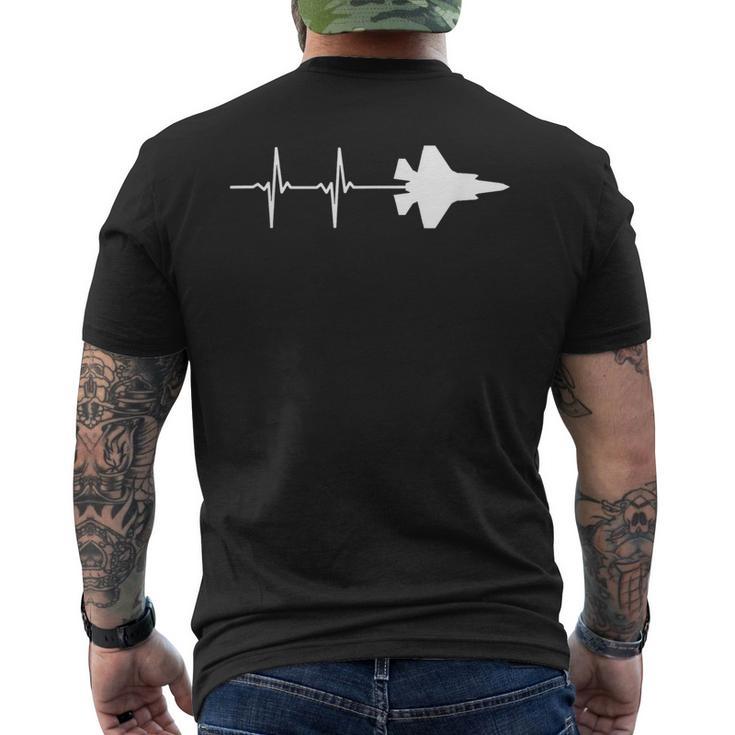 Ekg Heartbeat F-35 Lightning Jet Military Airplane Men's T-shirt Back Print