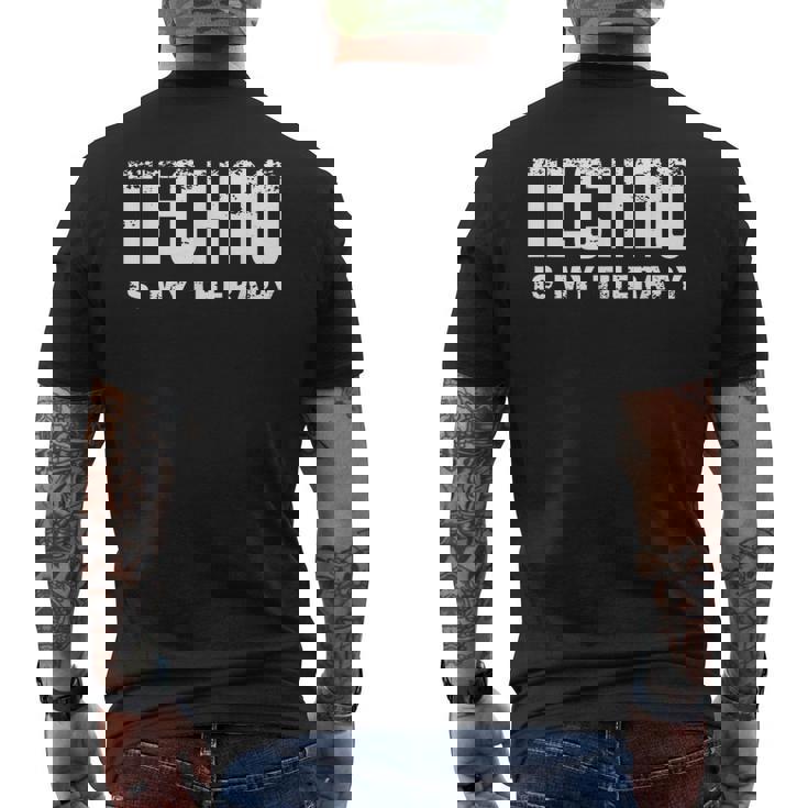 El Techno Es Mi Terapia Music Rave Festival Camiseta Hombre Estampado Espalda