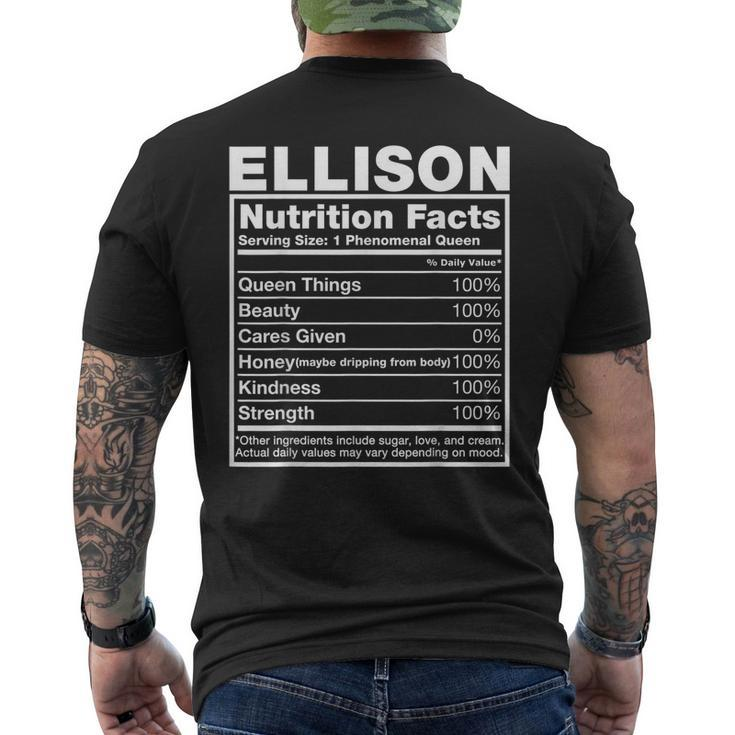 Ellison Nutrition Facts Ellison Name Birthday Men's T-shirt Back Print