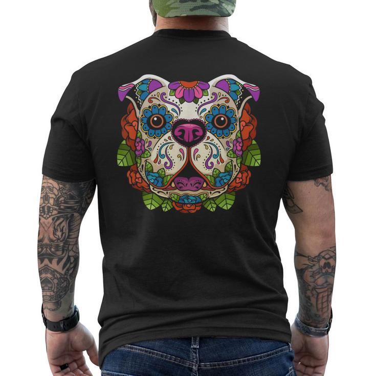 English Bulldog Sugar Skull Dog Calavera Dia De Los Muertos Men's T-shirt Back Print