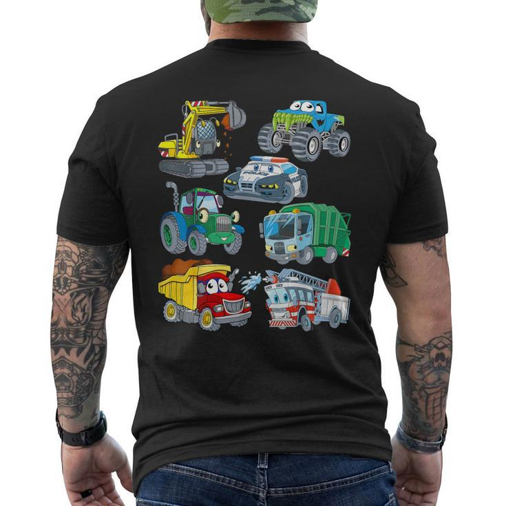 Excavator Fire Truck Police Car Monster Truck For Boys Men's T-shirt Back Print