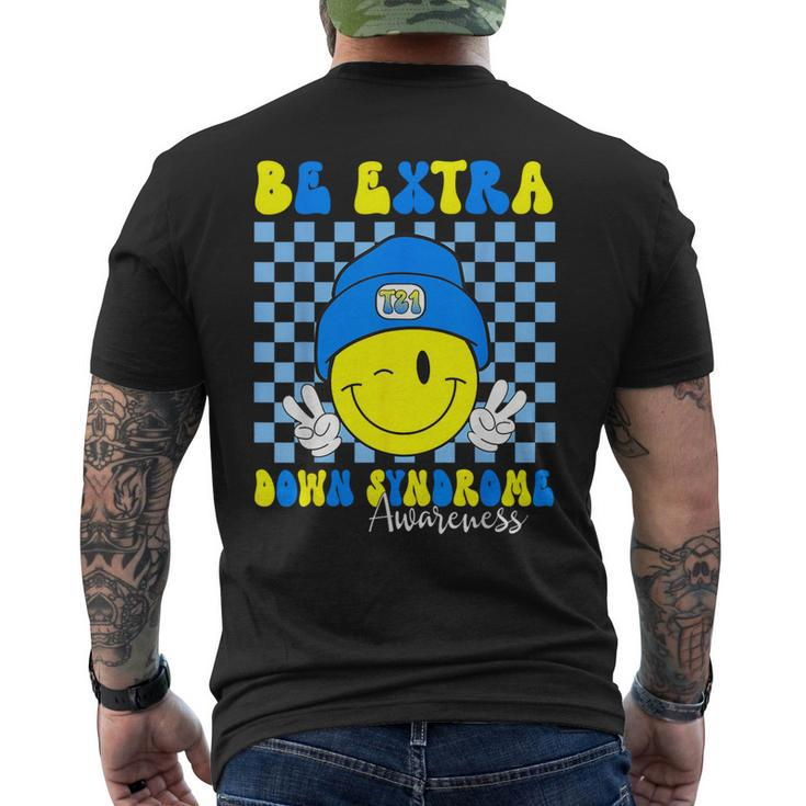Be Extra Down Syndrome Awareness Yellow And Blue Smile Face Men's T-shirt Back Print
