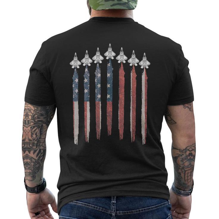 F22 Raptor Fighter Jet Usa Flag Airplane F-22 4Th Of July Men's T-shirt Back Print