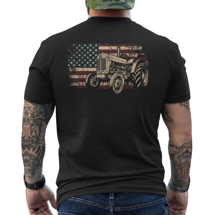 Farm Tractor Proud Farmer Patriotic American Flag Tractor Men's T-shirt Back Print