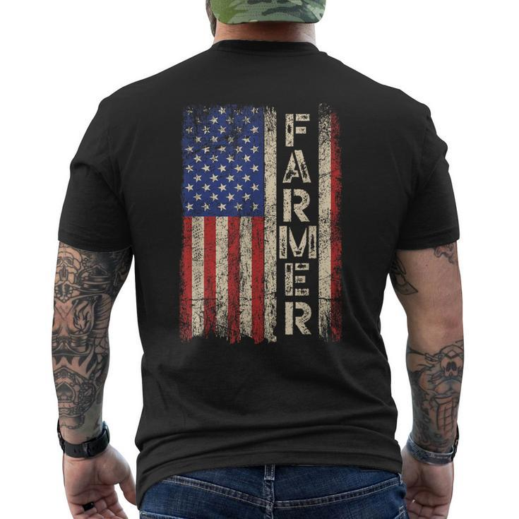 Farmer Tractors Usa American Flag Patriotic Farming Men Men's T-shirt Back Print