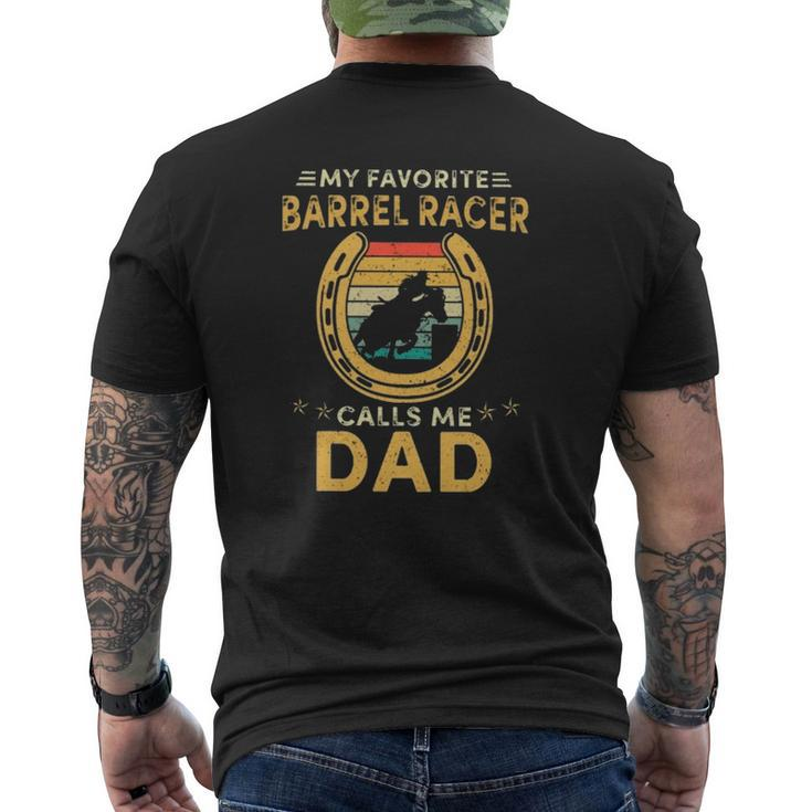 My Favorite Barrel Racer Calls Me Dad Horse Shoe Horse Riding Silhouette Vintage Retro Mens Back Print T-shirt