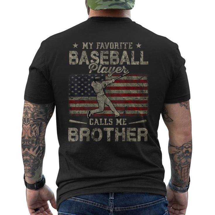 My Favorite Baseball Player Calls Me Brother American Flag Men's T-shirt Back Print