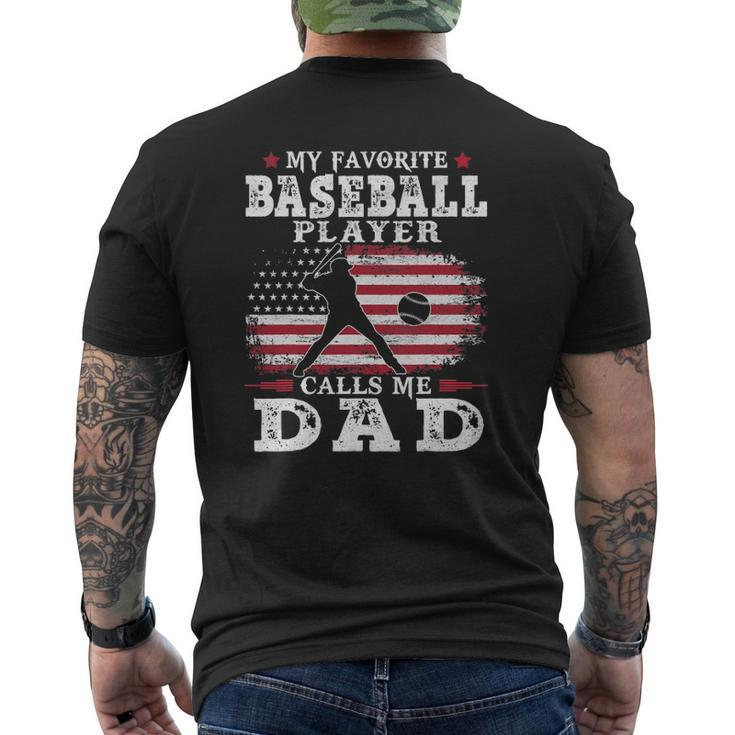 Favorite Baseball Player Calls Me Dad Usa Flag Father's Day Mens Back Print T-shirt