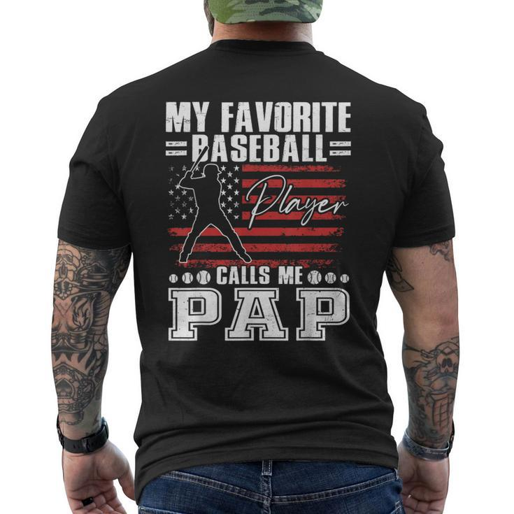 My Favorite Baseball Player Calls Me Pap American Flag Men's T-shirt Back Print