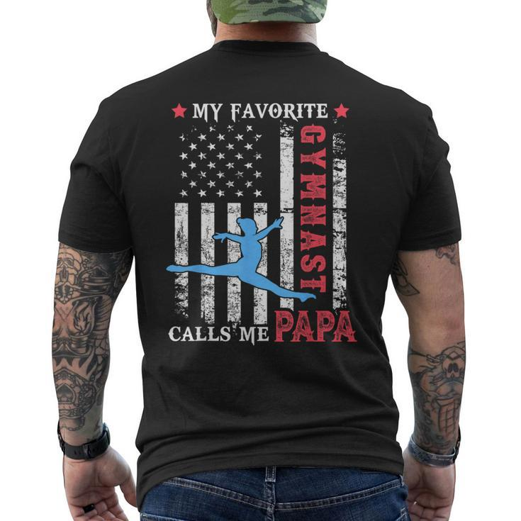 My Favorite Gymnast Calls Me Papa Usa Flag Father's Day Men's T-shirt Back Print