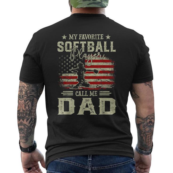 My Favorite Softball Player Calls Me Dad Vintage Fathers Day Men's T-shirt Back Print