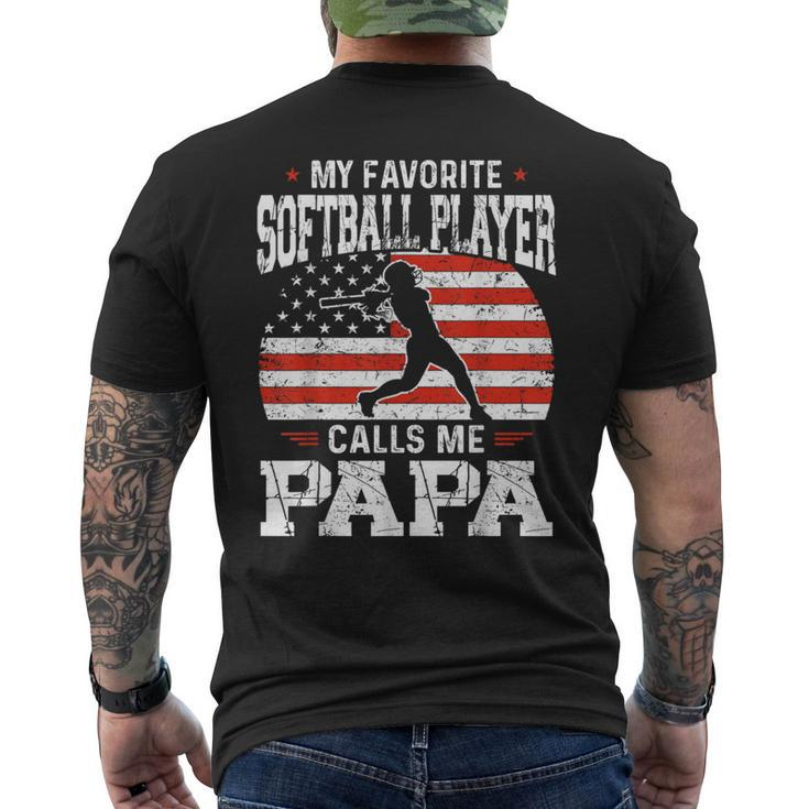 My Favorite Softball Player Calls Me Papa Fathers Day Men's T-shirt Back Print