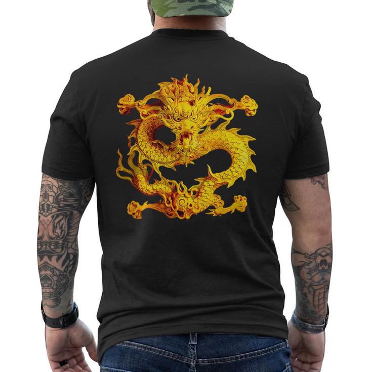 Fearless Golden Chinese Dragon Silhouette 3D Effect Men's T-shirt Back Print