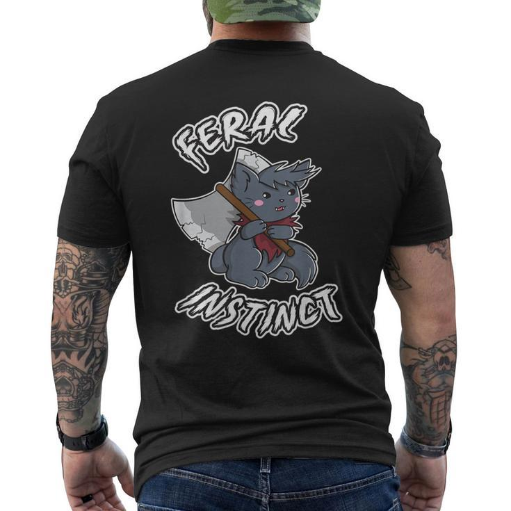 Feral Instinct Barbarian Video Gamer Cat Wields Battle Axe Men's T-shirt Back Print