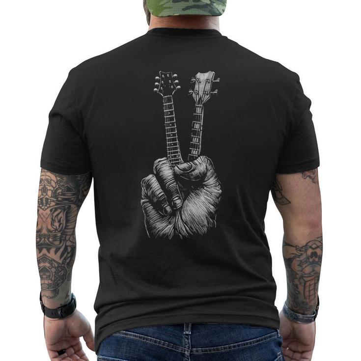 Fingers Peace Sign Guitar Necks Men's T-shirt Back Print