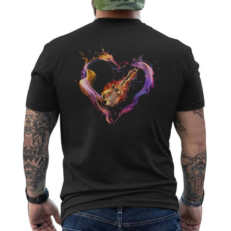 Fire Guitar In Heart Men's T-shirt Back Print