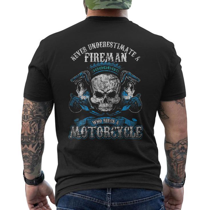 Fireman Biker Skull Never Underestimate Motorcycle Men's T-shirt Back Print